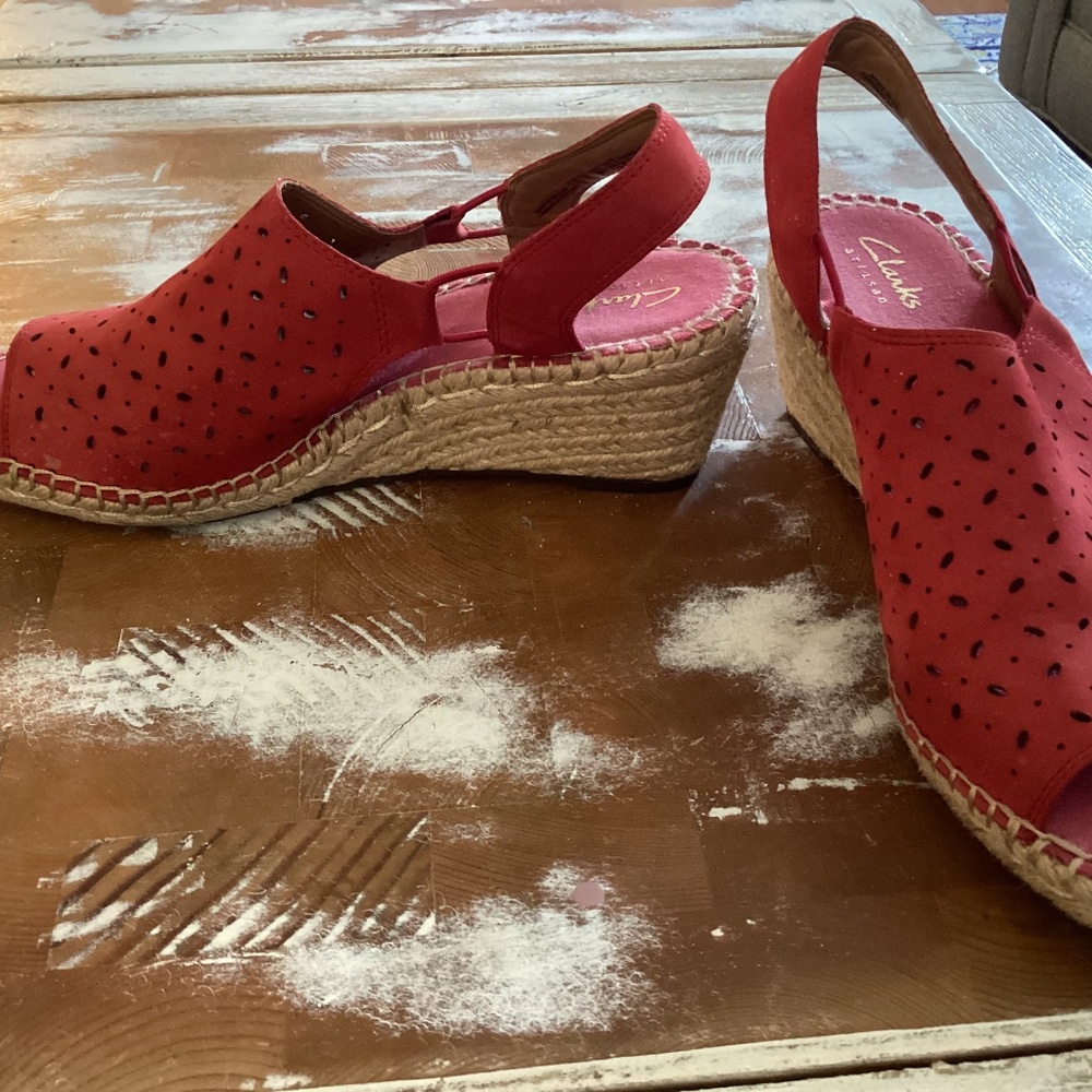 Clarks Red wedge sandals